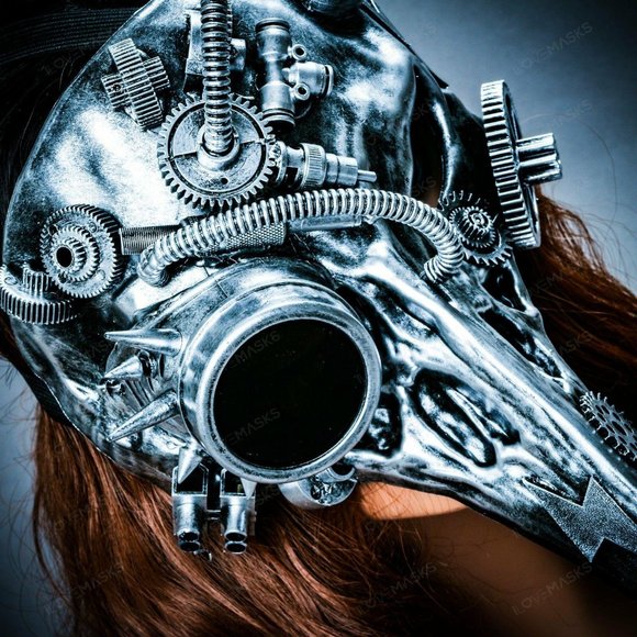 Silver Raven Skull Nose Steampunk Halloween Mask - Picture 6 of 10